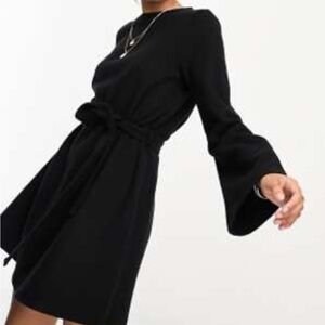 ASOS DESIGN Super Soft Flare Sleeve Sweater Dress w/ Belt